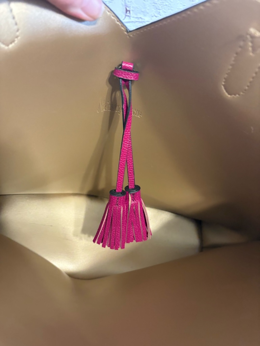 Neiman Marcus Fuchsia PU Leather Tote with Tassel - Picture 5 of 8
